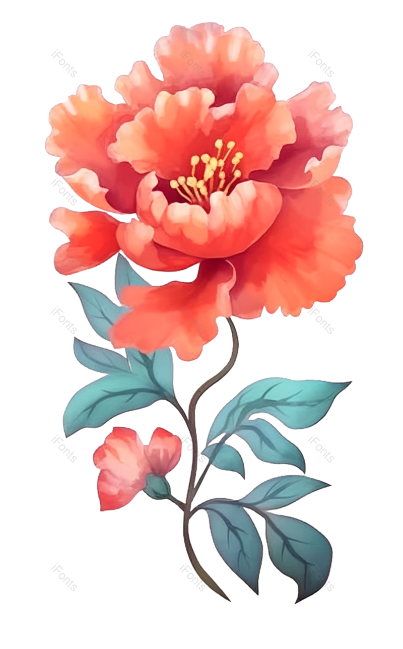 叶子图片,清新元素,红色的花PNG,牡丹免抠素材